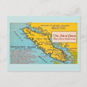 Vancouver Island Vintage Map Blue Postcard