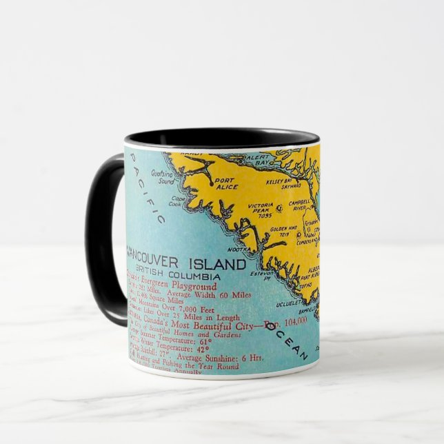 Vancouver Island  Vintage Map Postcard Mug (Front Left)