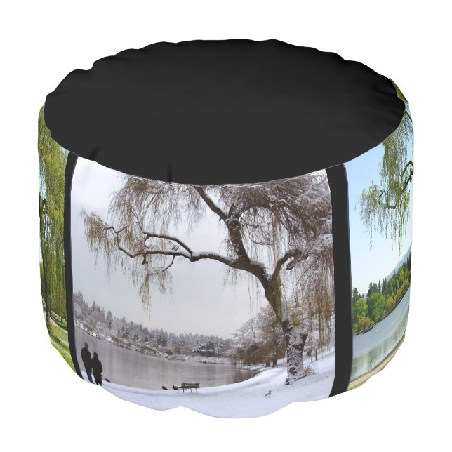 Vancouver Pouf Ottoman Vancouver Seasons Pillow (Angled Front)