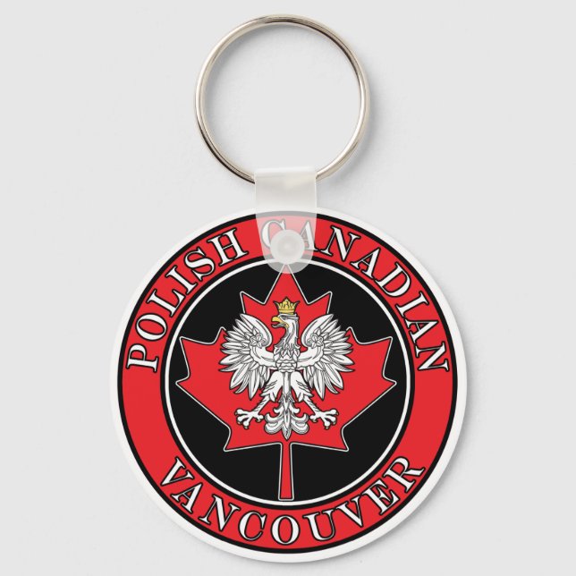 Vancouver Round Polish Canadian Leaf Keychain (Front)