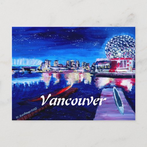 Vancouver skyline at night postcard