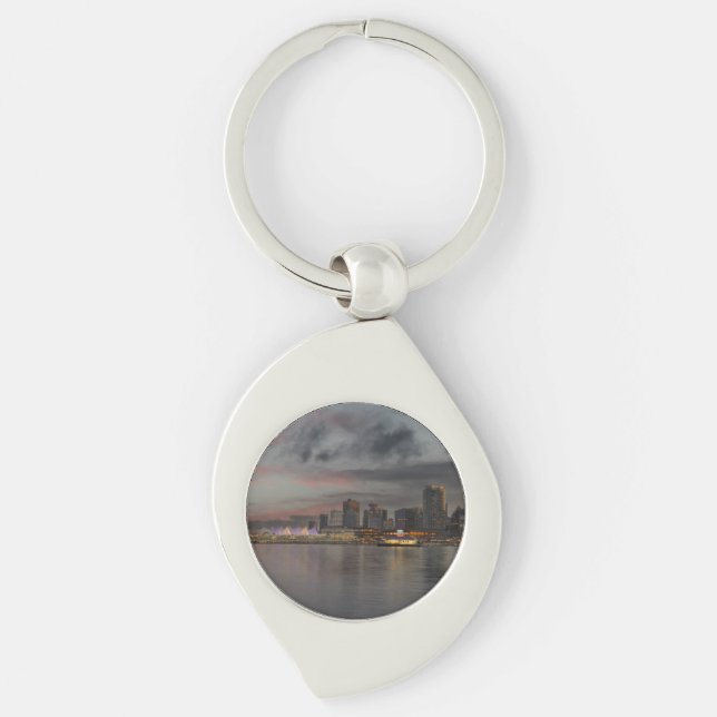 Vancouver Skyline At Sunset Keychain (Front)