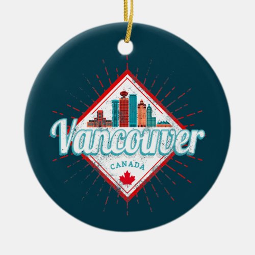 Vancouver Skyline British Columbia Retro Canada Ceramic Ornament