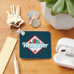 Vancouver Skyline British Columbia Retro Canada Keychain
