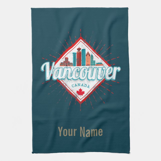Vancouver Skyline British Columbia Retro Canada Kitchen Towel (Vertical)