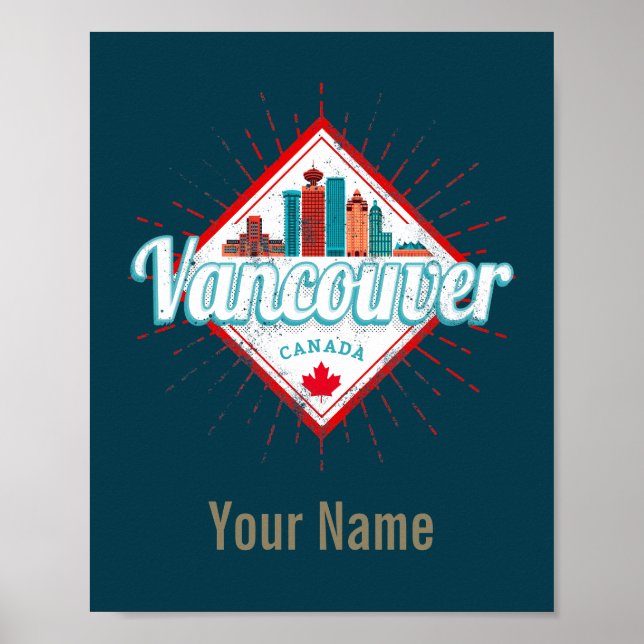 Vancouver Skyline British Columbia Retro Canada Poster (Front)