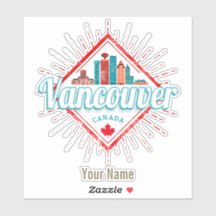 Vancouver Skyline British Columbia Retro Canada Sticker