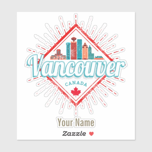 Vancouver Skyline British Columbia Retro Canada Sticker (Sheet)