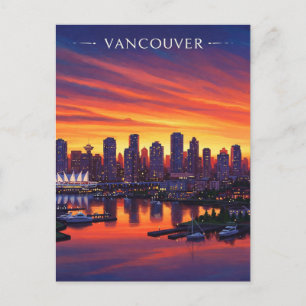 Vancouver Skyline Canada Sunset Travel Postcard