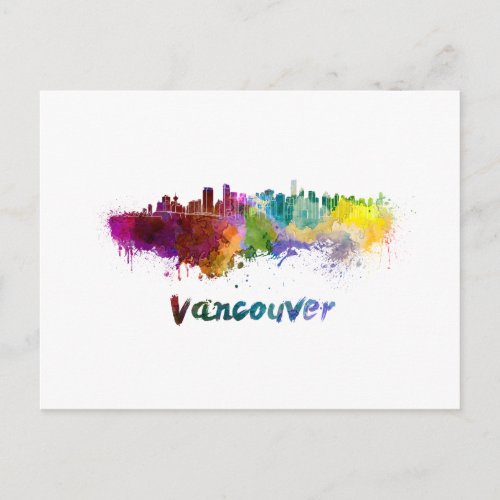 Vancouver skyline in watercolor postcard