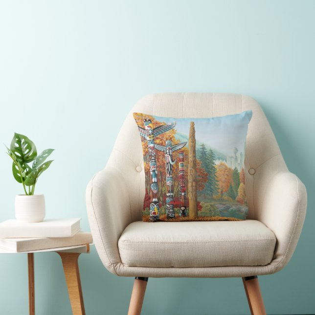 Vancouver Throw Pillow Totem Pole Art Pillows (Chair)
