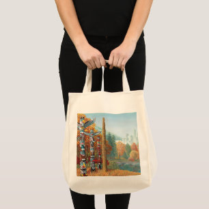 Vancouver Totem Poles Tote Bag Landmark Art Bags