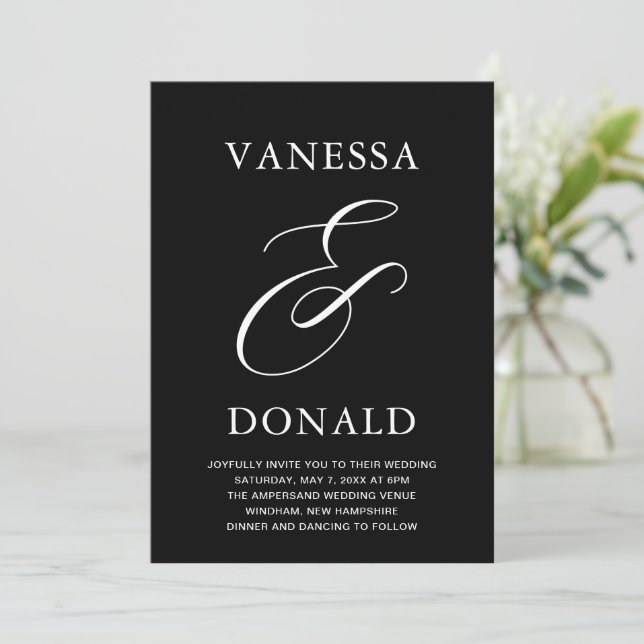 Vanessa Black Modern Wedding Invitation (Standing Front)