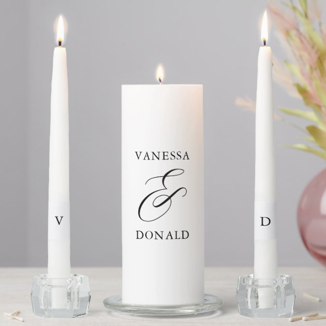 Vanessa Black White Modern Wedding Unity Candle Set (In Situ)