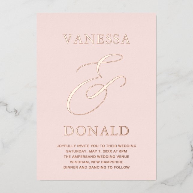 Vanessa Blush Pink Modern Wedding Foil Invitation (Front)
