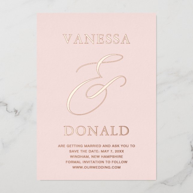 Vanessa Blush Pink Modern Wedding Save the Date Foil Invitation (Front)