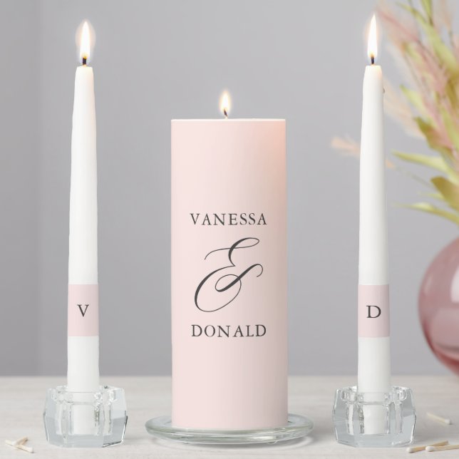 Vanessa Blush Pink Modern Wedding Unity Candle Set (In Situ)