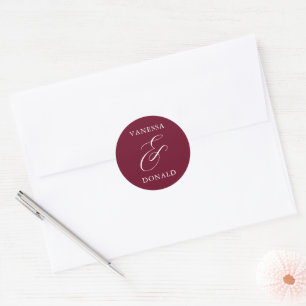 Vanessa Burgundy Modern Wedding Classic Round Sticker