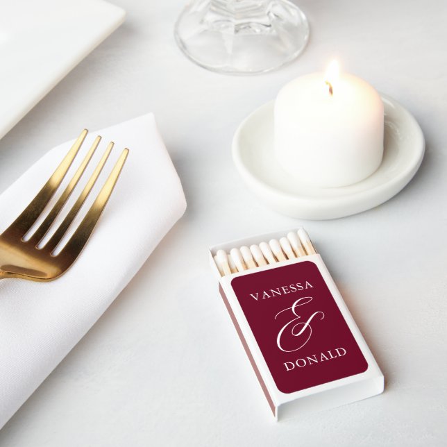 Vanessa Burgundy Modern Wedding Matchboxes (Insitu)