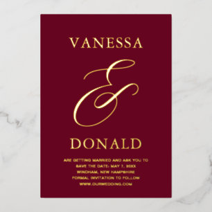 Vanessa Burgundy Modern Wedding Save the Date Foil Invitation