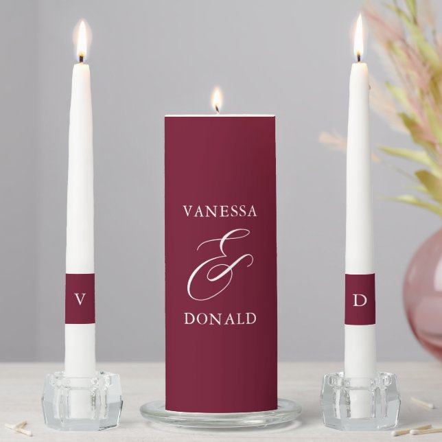 Vanessa Burgundy Modern Wedding Unity Candle Set (In Situ)