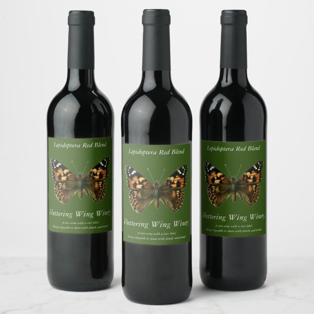 Vanessa cardui - The Painted Lady Butterfly Wine L Label (Bottles)