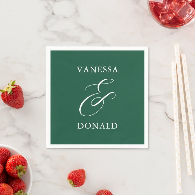Vanessa Emerald Green Modern Wedding Napkins (Insitu)