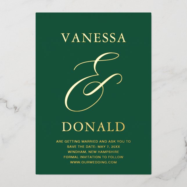 Vanessa Emerald Green Modern Wedding Save the Date Foil Invitation (Front)