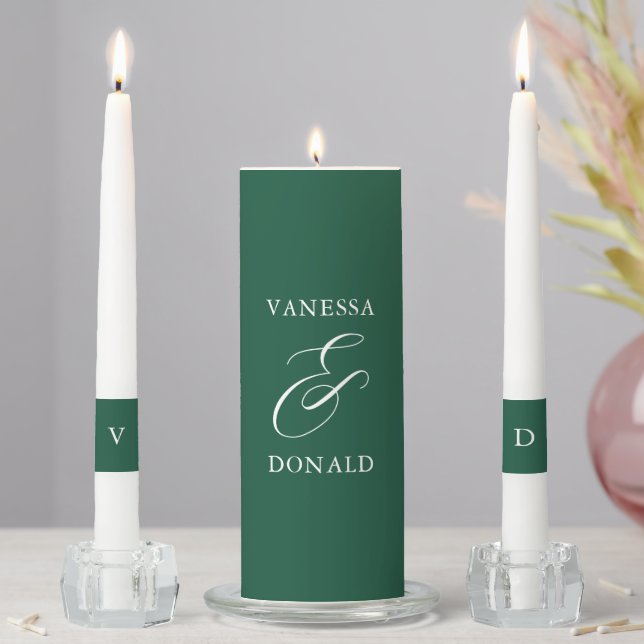 Vanessa Emerald Green Modern Wedding Unity Candle Set (In Situ)