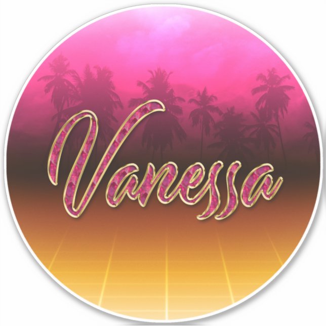 Vanessa First name name golden pink sticker sticke (Front)