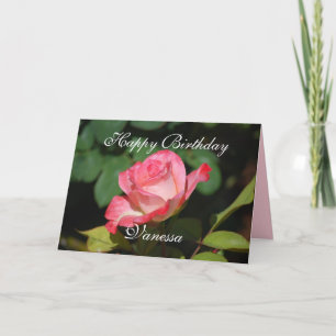 Vanessa Happy Birthday Pink and White Rose Card