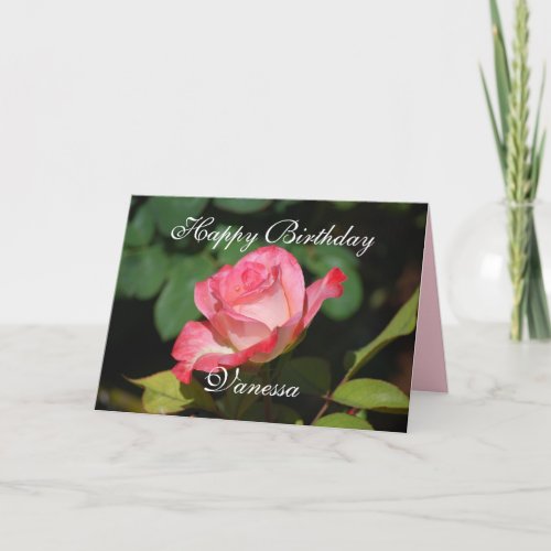 Vanessa Happy Birthday Pink and White Rose Card