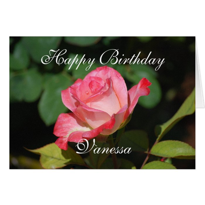 Vanessa Happy Birthday Pink and White Rose Greeting Card