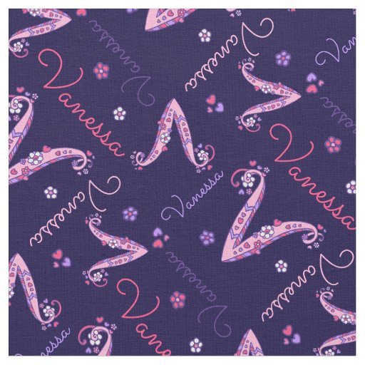 Vanessa letter V monogram heart flowers fabric