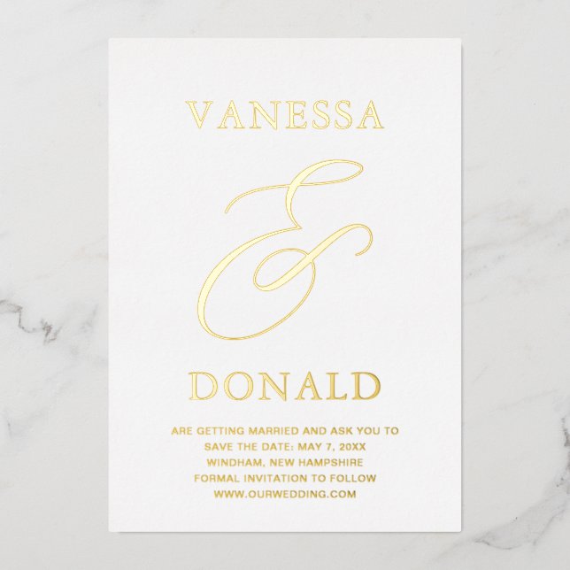Vanessa Modern Wedding Save the Date Foil Invitation (Front)