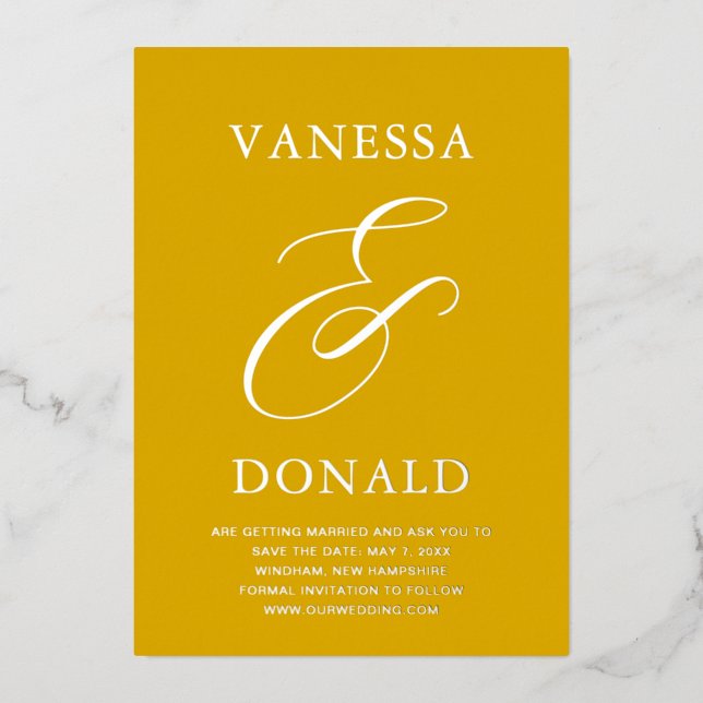 Vanessa Mustard Modern Wedding Save the Date Foil Invitation (Front)