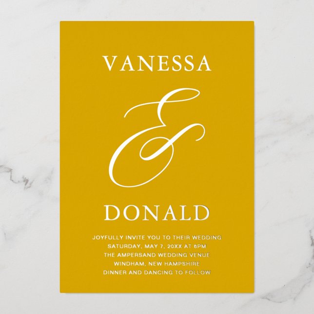 Vanessa Mustard Yellow Modern Wedding Foil Invitation (Front)