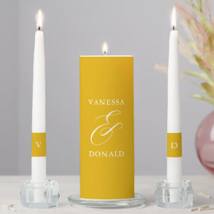 Vanessa Mustard Yellow Modern Wedding Unity Candle Set