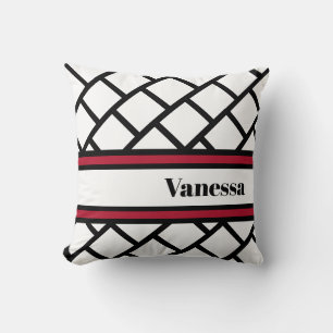 Vanessa Name Template Pattern White Black Hot Pink Throw Pillow