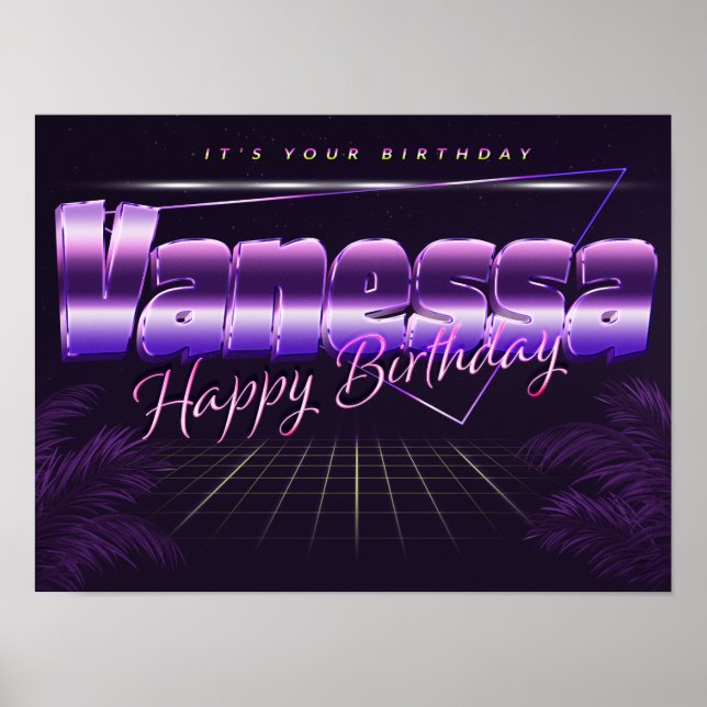 Vanessa Name Vorname lila retro Poster Geburtstag (Front)