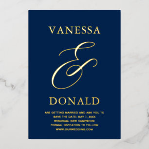 Vanessa Navy Blue Modern Wedding Save the Date Foil Invitation
