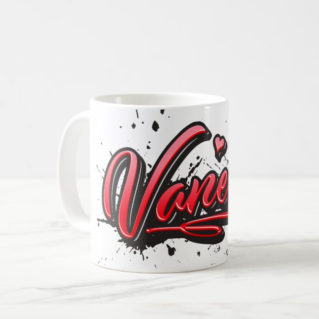 Vanessa red Heart Graffiti Coffee Mug (Front Left)