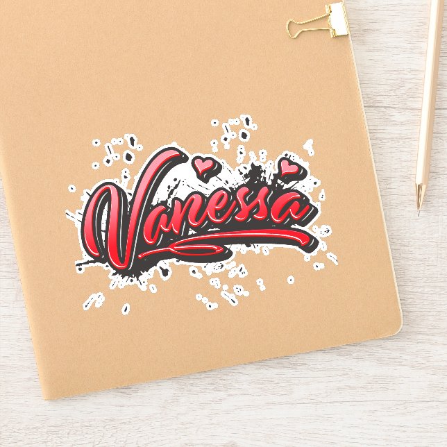 Vanessa red Heart Graffiti Sticker | Zazzle