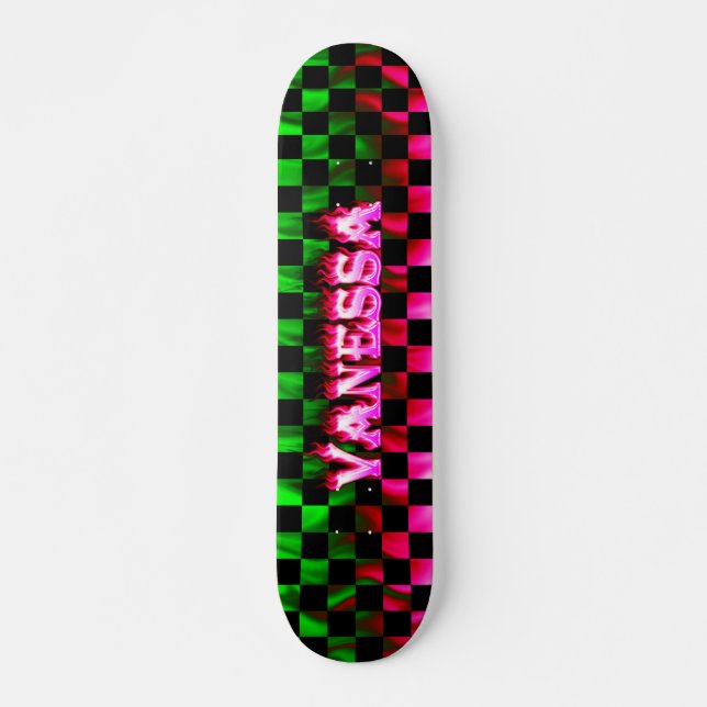 Vanessa skateboard pink fire and flames deck (Front)
