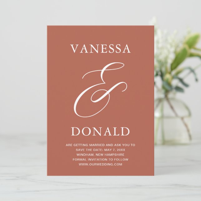 Vanessa Terracotta Modern Wedding Save The Date (Standing Front)