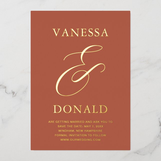 Vanessa Terracotta Modern Wedding Save the Date Foil Invitation (Front)