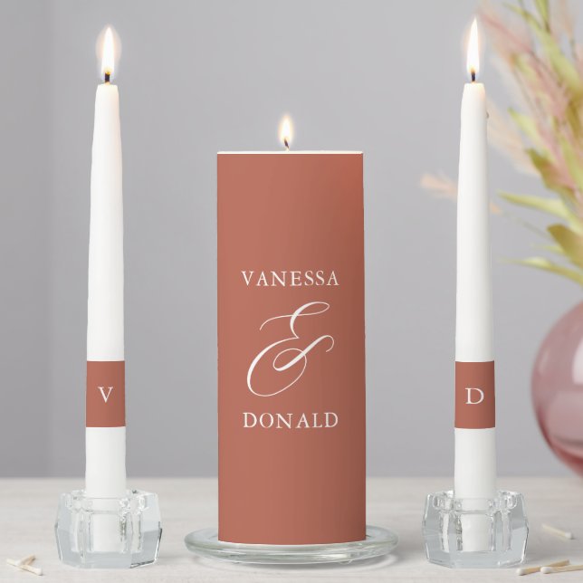 Vanessa Terracotta Modern Wedding Unity Candle Set (In Situ)