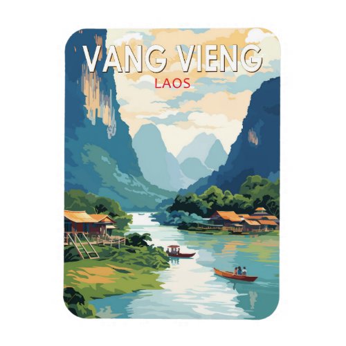 Vang Vieng Laos Travel Art Vintage Magnet