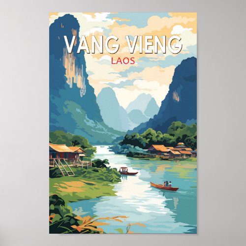 Vang Vieng Laos Travel Art Vintage Poster