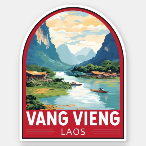 Vang Vieng Laos Travel Art Vintage Sticker